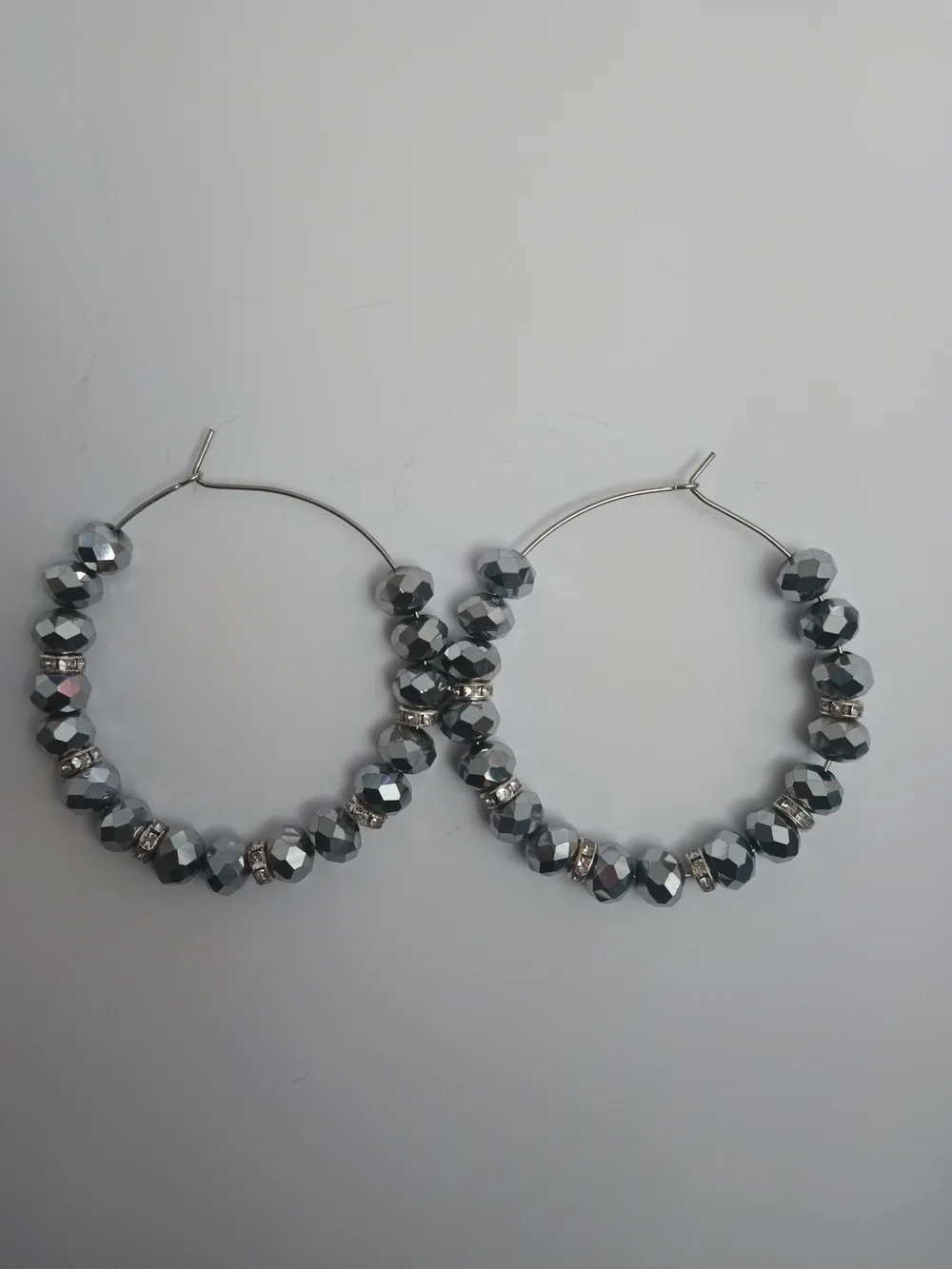 Silver Beaded Hoop Earrings - Women Jewelry